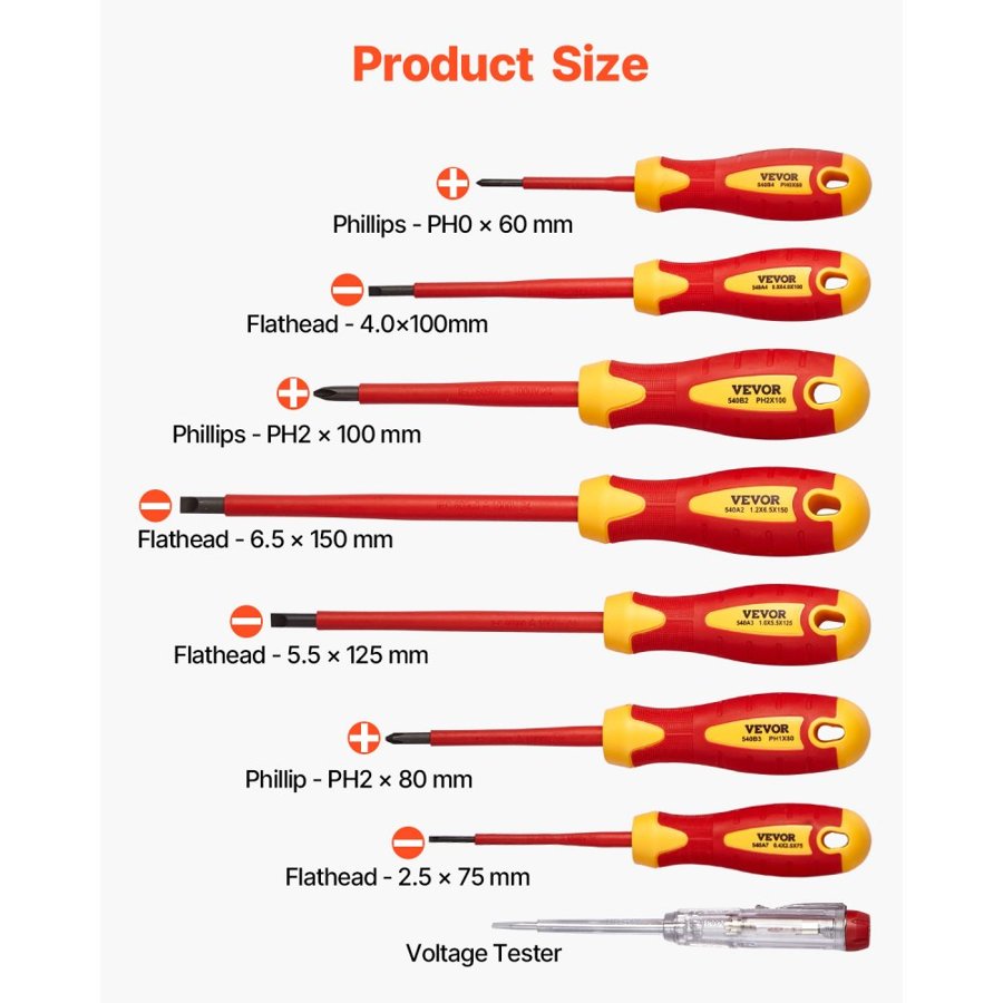 VEVOR Electrician Screwdriver Set - 12 Piece, 1000V VDE & GS