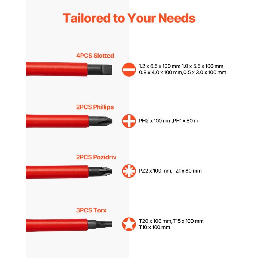 VEVOR Insulated Screwdrivers for Electricians – 13-Piece