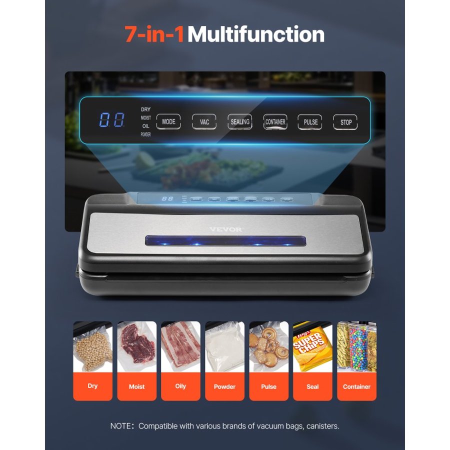 VEVOR Food Vacuum Sealer Machine – 80kPa, 120W, 7-in-1