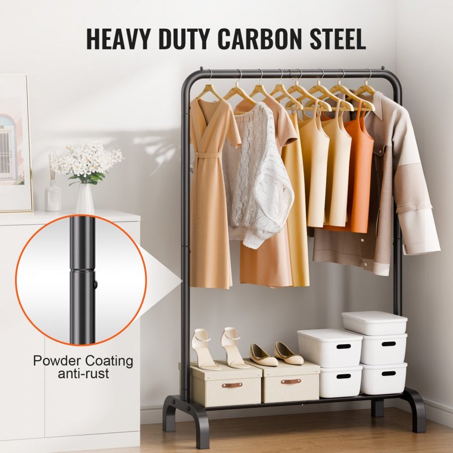 VEVOR Clothes Rack, Heavy Duty Clothing Garment Rack with Hanging Rod and Bottom Storage Area, Clothing Rack for Bedroom Guest Room