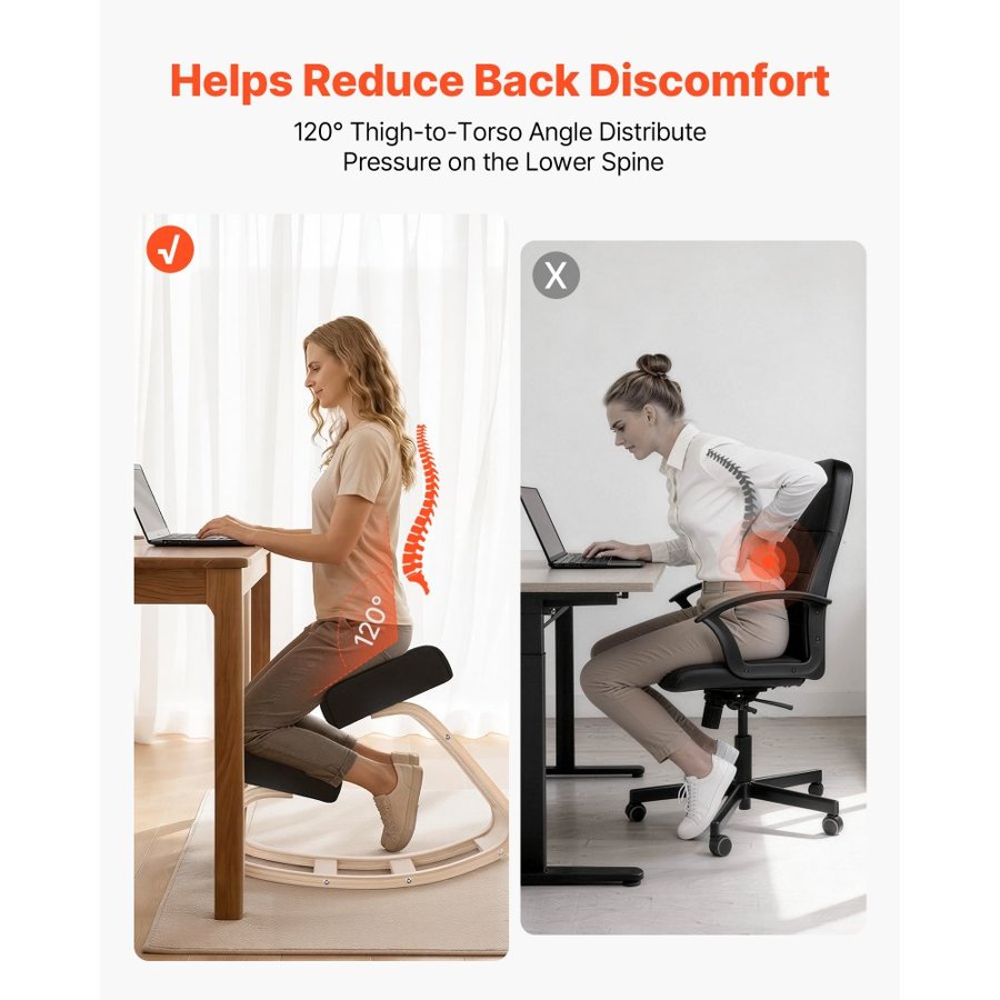 VEVOR Ergonomic Kneeling Chair, Wooden Posture Knee Chair with Thick Foam Cushions and Solid Wood Frame, Adjustable Height, Natural Relief for Neck or Back Pain, Ideal for Home, Office or Meditation
