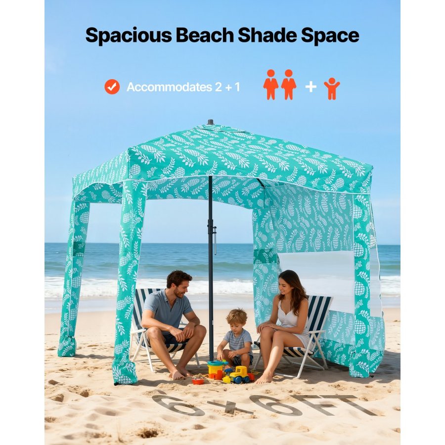 VEVOR Cabana Beach Tent – 6x6ft, UPF 50+, 140g/m², 10.2lbs
