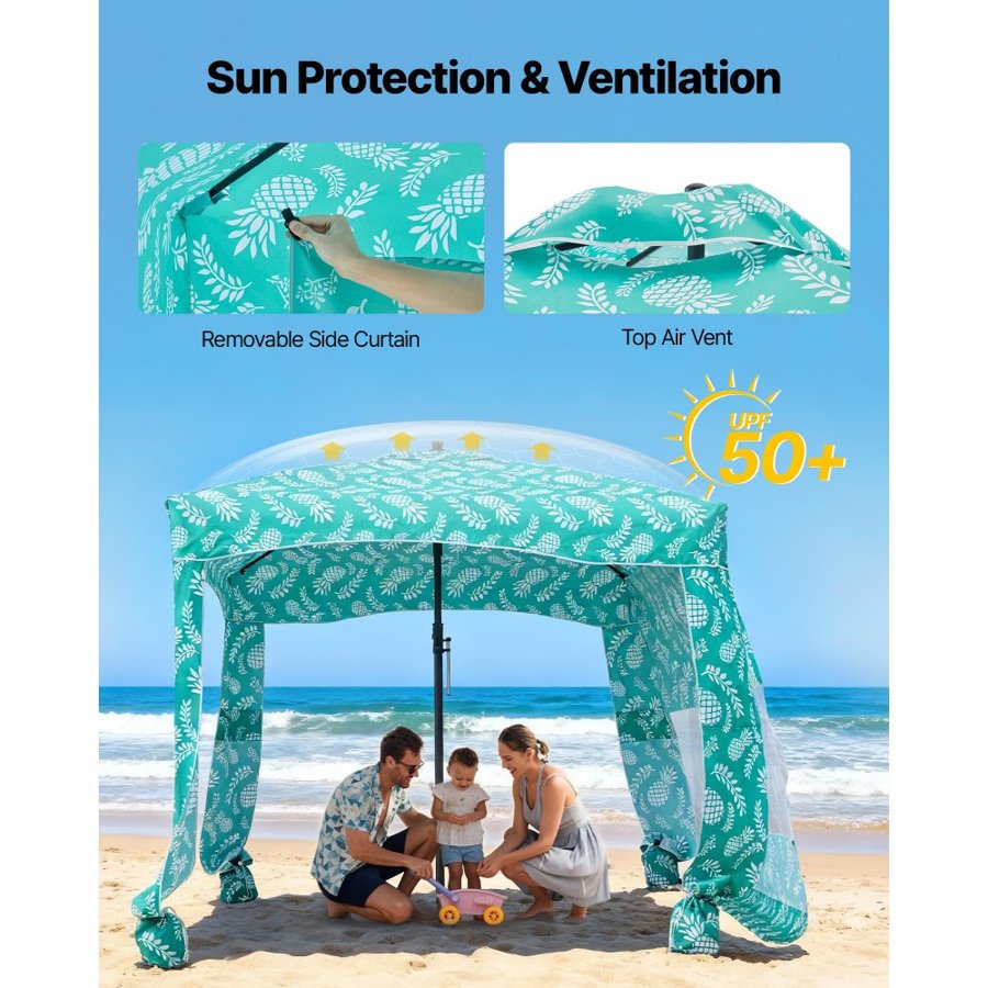 VEVOR Cabana Beach Tent – 6x6ft, UPF 50+, 140g/m², 10.2lbs