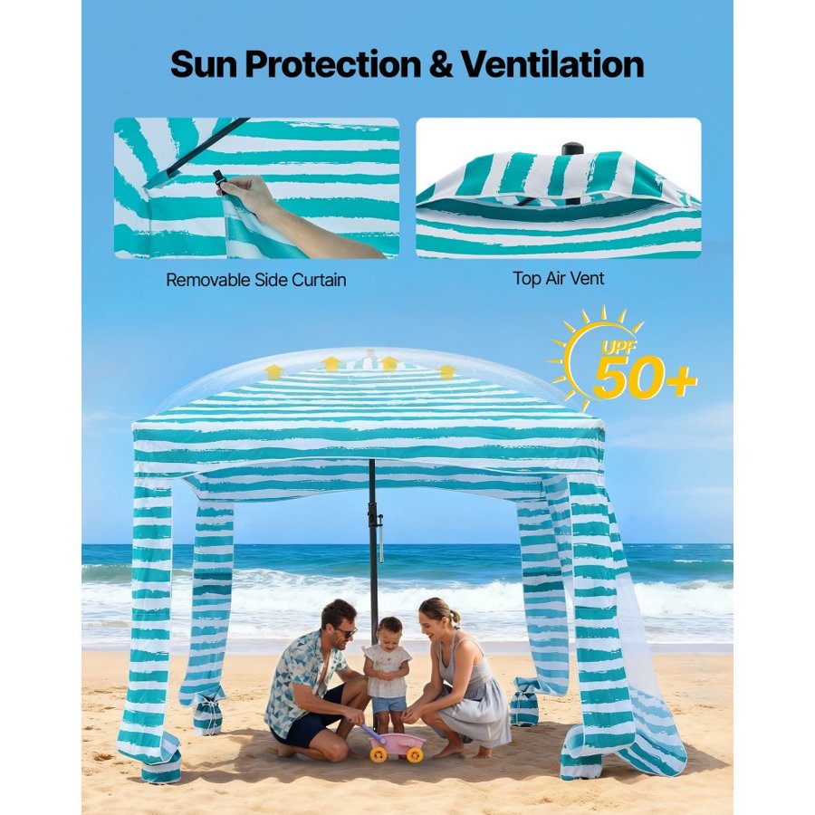 VEVOR Cabana Umbrella Tent – 6x6ft, UPF 50+, 140g/m² Fabric
