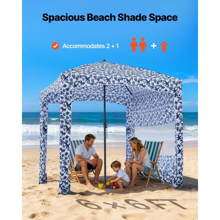 VEVOR Cabana for Beach – 6x6ft, UPF 50+, 140g/m², 10.2lbs