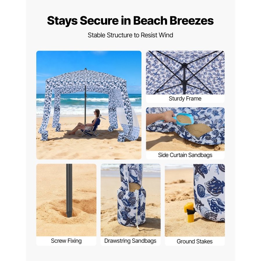 VEVOR Cabana for Beach – 6x6ft, UPF 50+, 140g/m², 10.2lbs