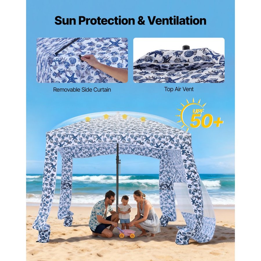 VEVOR Cabana for Beach – 6x6ft, UPF 50+, 140g/m², 10.2lbs