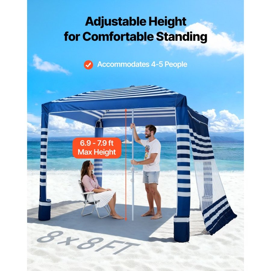 VEVOR Portable Beach Cabana – 8×8 ft, UPF 50+, 10.5 lb