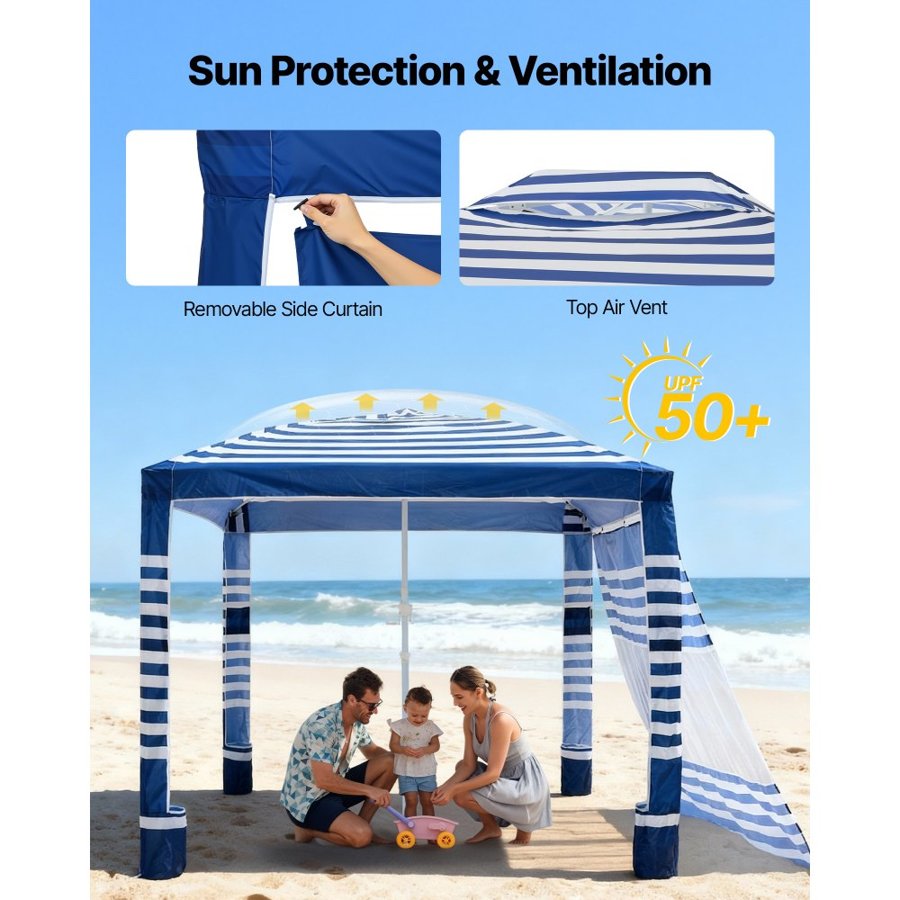 VEVOR Portable Beach Cabana – 8×8 ft, UPF 50+, 10.5 lb