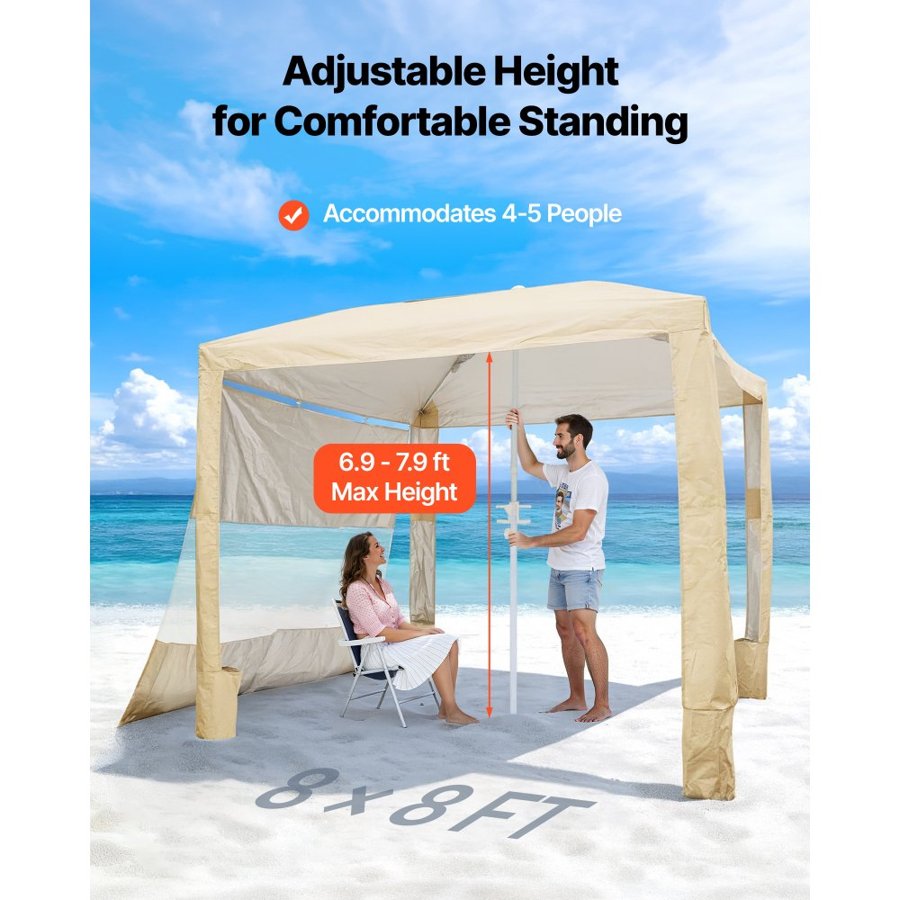 VEVOR Beach Tent Cabana – 8x8ft, UPF50+, 10.5lbs, Steel