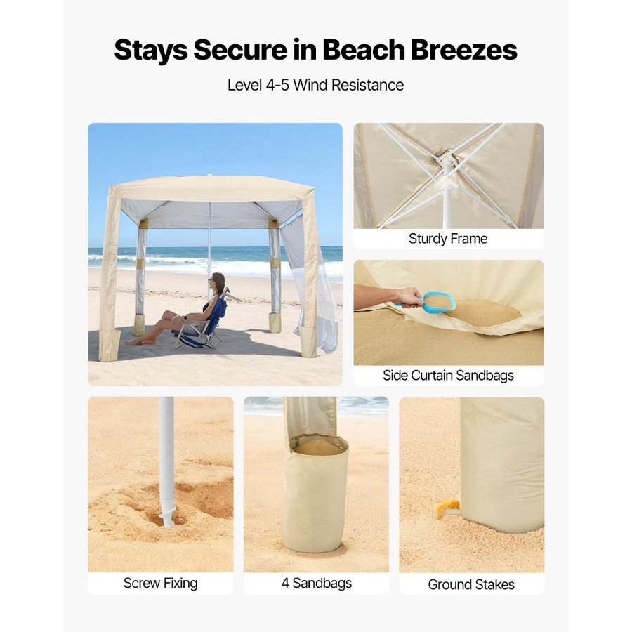 VEVOR Beach Tent Cabana – 8x8ft, UPF50+, 10.5lbs, Steel