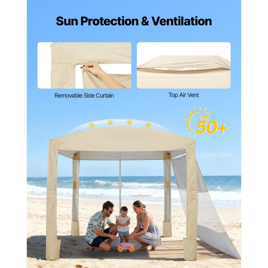 VEVOR Beach Tent Cabana – 8x8ft, UPF50+, 10.5lbs, Steel