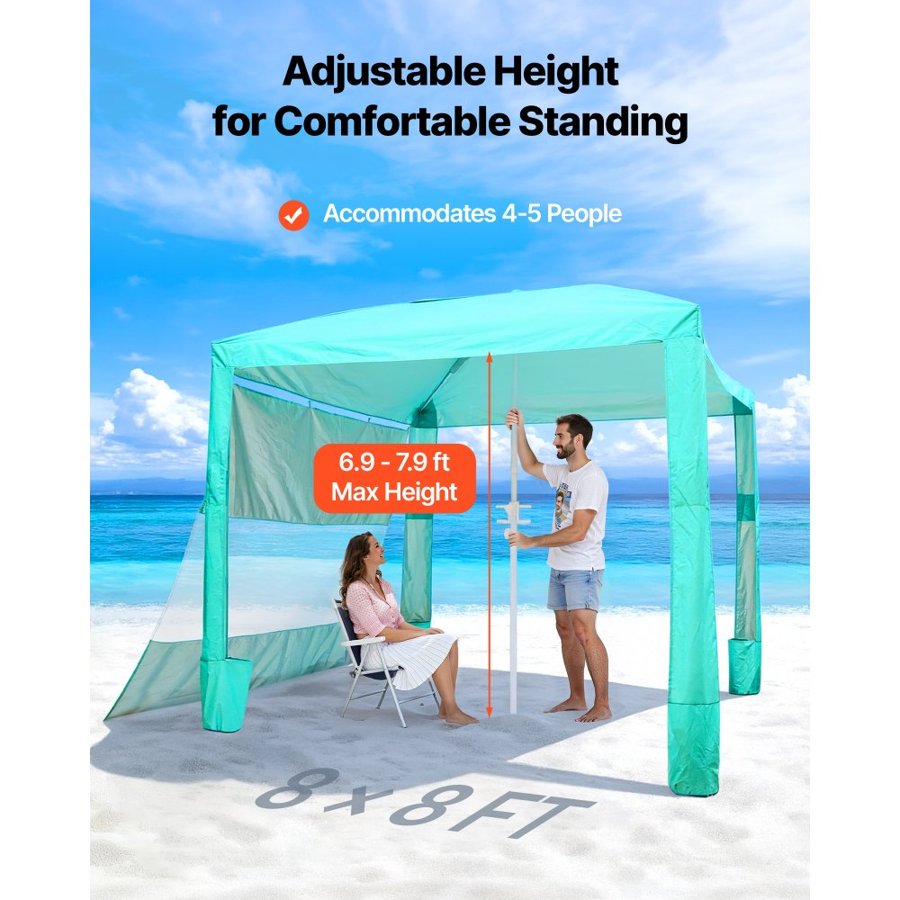 VEVOR Beach Cabana Tent – 8x8ft, UPF 50+, 6.9-7.9ft Height