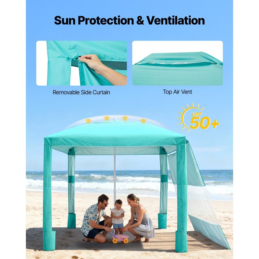 VEVOR Beach Cabana Tent – 8x8ft, UPF 50+, 6.9-7.9ft Height