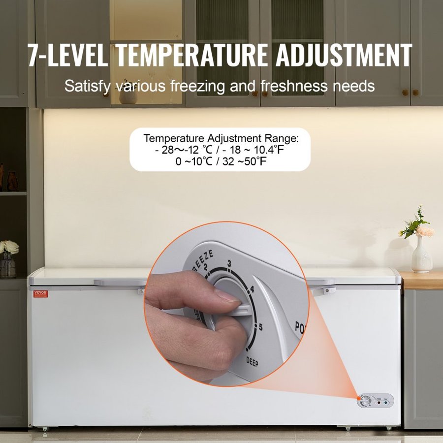 VEVOR Chest Freezer, 19.8 cu.ft / 561 L Large Deep Freezer with Split Top Double Locking Lids, Freestanding Commercial Chest Freezer & 4 Removable Baskets, 7-Level Adjustable Temp, LED Light, 6 Wheels