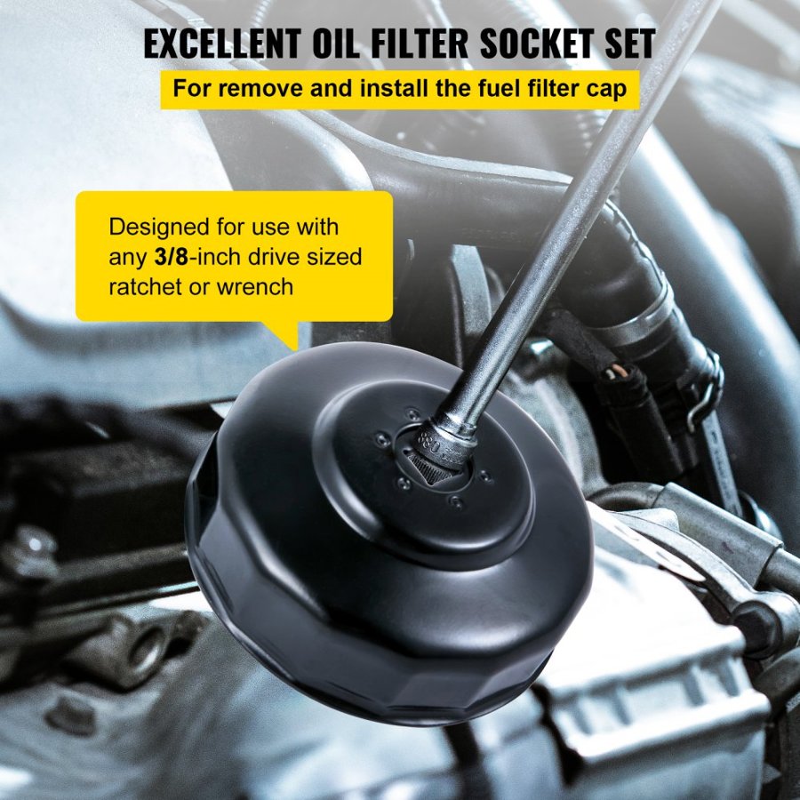 VEVOR Oil Filter Socket Set, 14 Pcs Oil Filter Wrench Set, Sturdy Steel Oil Filter Socket, 3/8\" Oil Filter Socket, Low Profile Oil Filter Socket Set For Easy Access, Oil Filter Wrench Cap Set with Ca