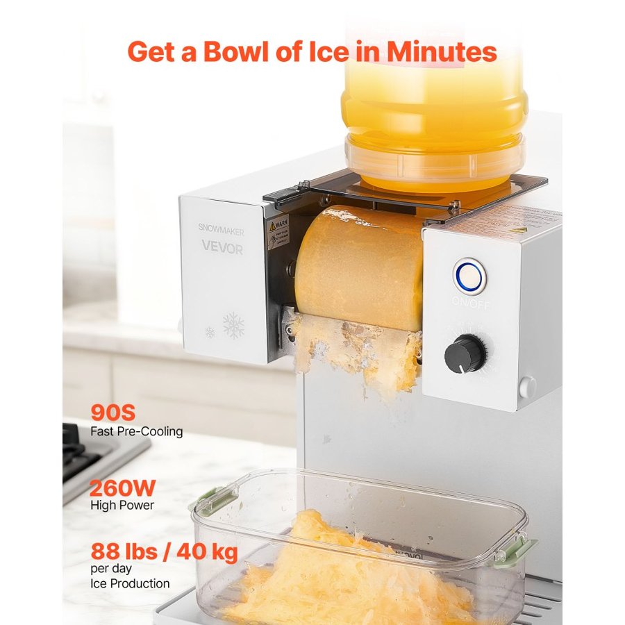 VEVOR Snowflake Ice Machine, 40KG/24H Snowflake Ice Maker, Ice-Shaver Machine with Stainless Steel Blade, Electric Snow Cone Maker with 1.8L Tank, 90S Fast Pre-Cooling, for Home & Small Gatherings
