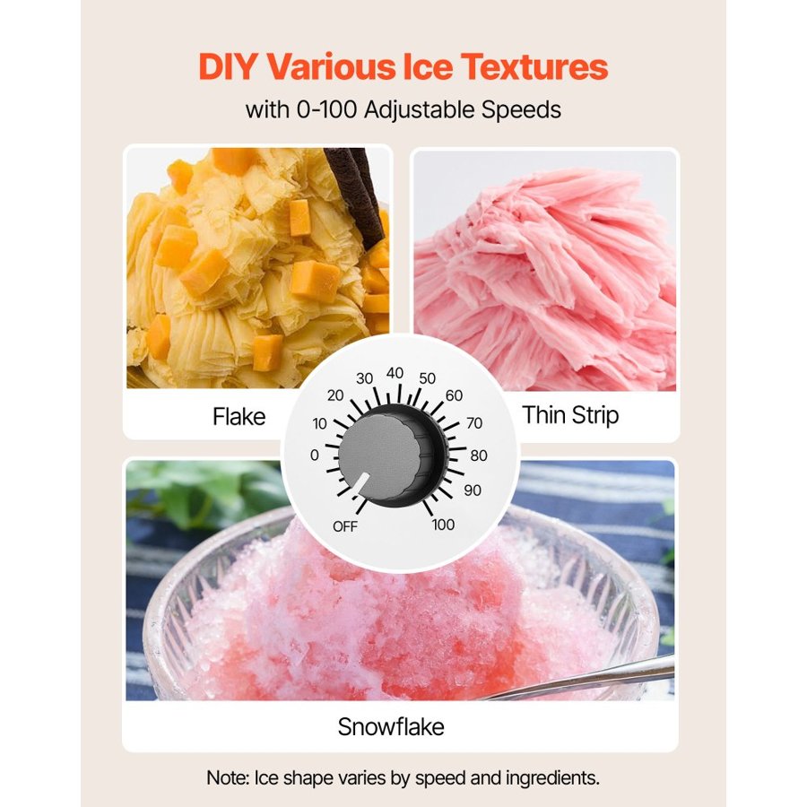 VEVOR Snowflake Ice Machine, 40KG/24H Snowflake Ice Maker, Ice-Shaver Machine with Stainless Steel Blade, Electric Snow Cone Maker with 1.8L Tank, 90S Fast Pre-Cooling, for Home & Small Gatherings