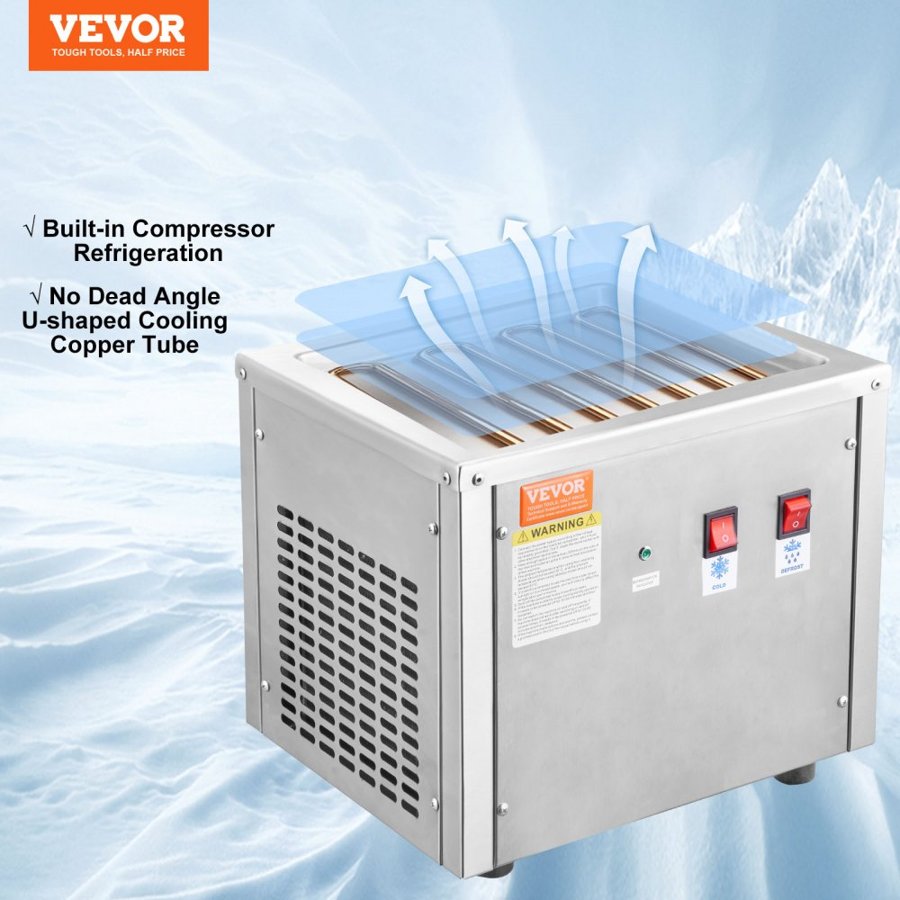 VEVOR Fried Ice Cream Roll Machine, 11" x 9.5" Stir-Fried Ice Cream Pan, Stainless Steel Rolled Ice Cream Maker with Compressor and 2 Scrapers, for Making Ice Cream, Frozen Yogurt, Ice Cream Rolls