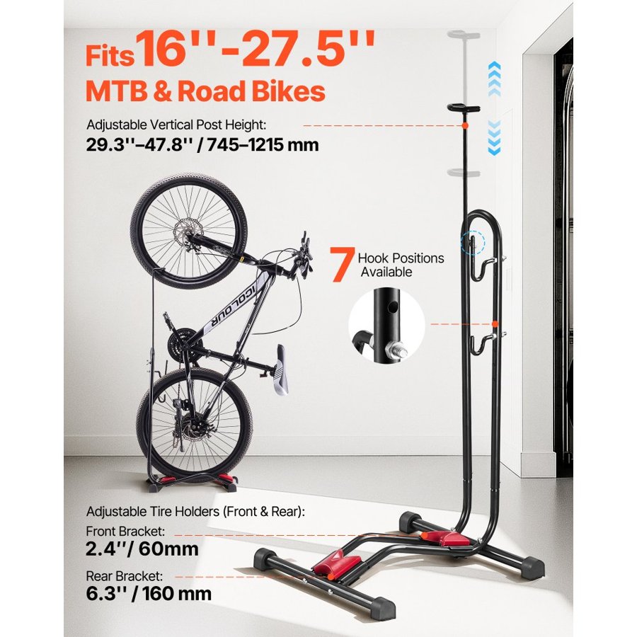 VEVOR Upright Bike Stand – 16-27.5 in, Dual Hooks, 30kg