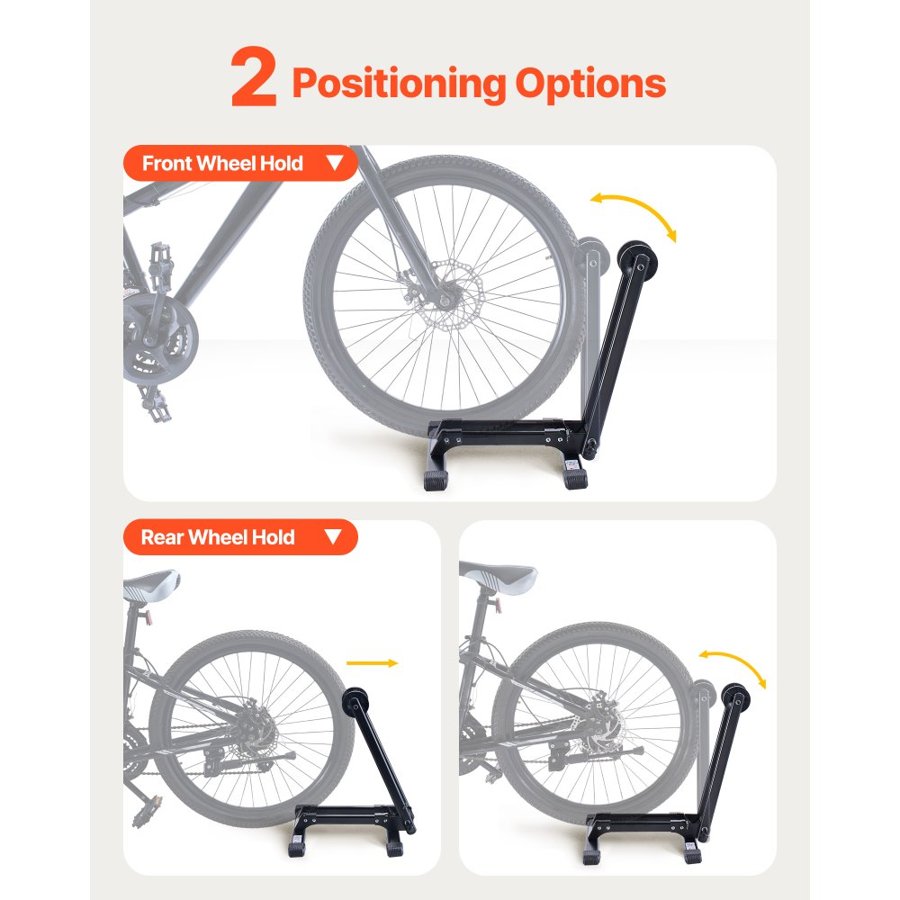 VEVOR Bike Rack, Fits 508 to 685.8 mm Mountain & Road Bikes, Alloy Steel Rust-Resistant Bike Floor Stand Rack, Foldable Bicycle Stand for Entryway, Garage, Home Bikes Parking & Storage, 1 Pack, Black