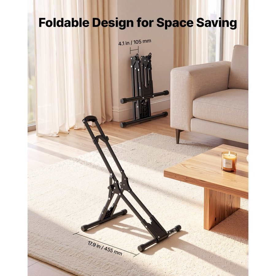 VEVOR Bike Stand, Foldable Freestanding Bike Storage Rack, Carbon Steel Garage Bicycle Floor Stand, Fits 508-737 mm Wheel Diameters, Drill-Free Installation, Ideal for Garage, Apartment, Home, Black