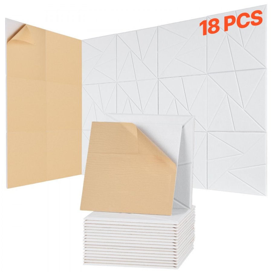 VEVOR 18 Pack Acoustic Panels with Self Adhesive, 11.8 x 11.8 x 0.4 inch Sound Proof Foam Panels, Polyester Fiber Soundproof Wall Panels High Density, for Home, Studio, Office, Theater, White