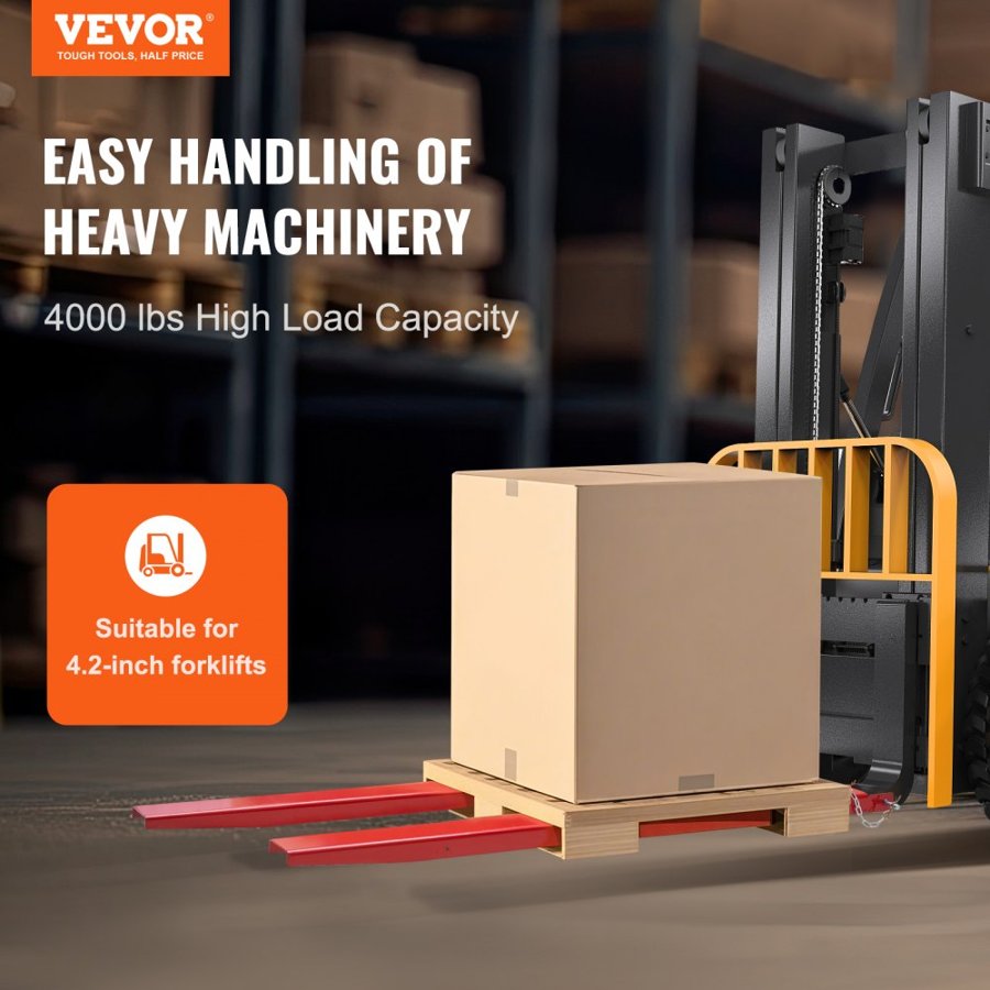 VEVOR Pallet Fork Extensions, 1840 mm Length 115 mm Width, Heavy Duty Carbon Steel Fork Extensions for Forklifts, 1 Pair Forklift Extensions with Pins, Forklift Fork Attachments for Forklift Truck, Red