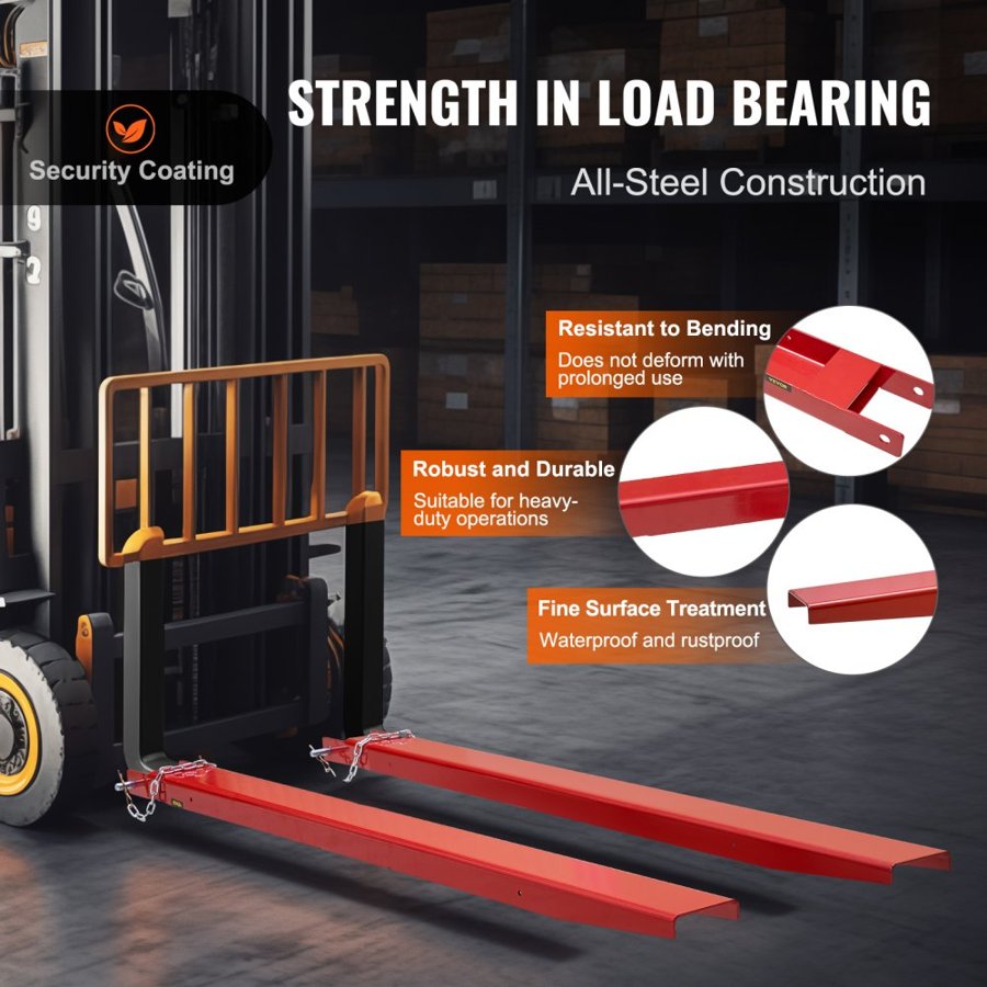 VEVOR Pallet Fork Extensions, 1840 mm Length 115 mm Width, Heavy Duty Carbon Steel Fork Extensions for Forklifts, 1 Pair Forklift Extensions with Pins, Forklift Fork Attachments for Forklift Truck, Red