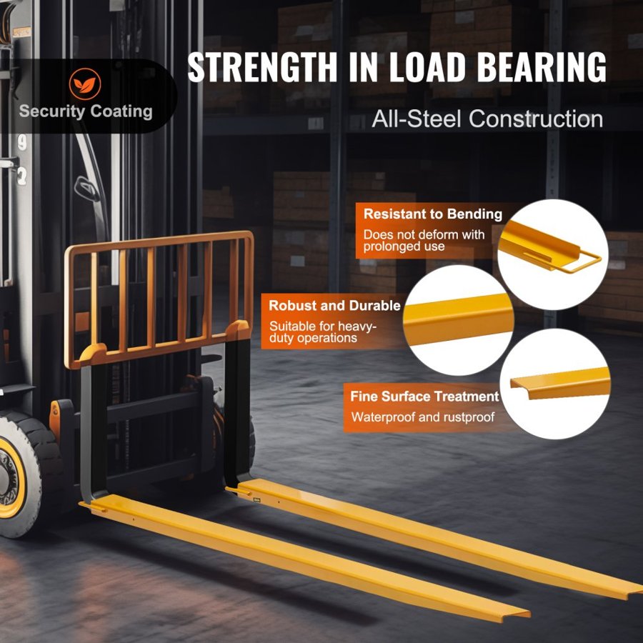 VEVOR Pallet Fork Extensions, 96" Length 5.5" Width, Heavy Duty Carbon Steel Fork Extensions for Forklifts, 1 Pair Forklift Extensions, Industrial Forklift Fork Attachments for Forklift Truck, Yellow