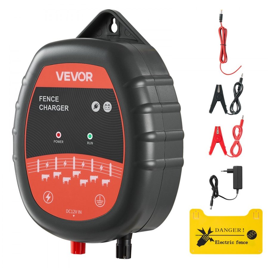 VEVOR Electric Fence Charger, 10kV 1J, AC DC Electric Fence Energizer with LED Indicator, 3km Range, Powerful Plug-in Fences Charger, Prevents Wild Animals Intrusion for Livestock Poultry