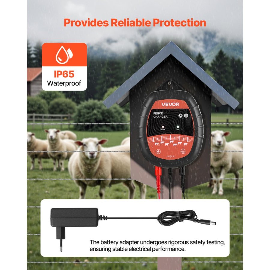 VEVOR Electric Fence Charger, 10kV 1J, AC DC Electric Fence Energizer with LED Indicator, 3km Range, Powerful Plug-in Fences Charger, Prevents Wild Animals Intrusion for Livestock Poultry