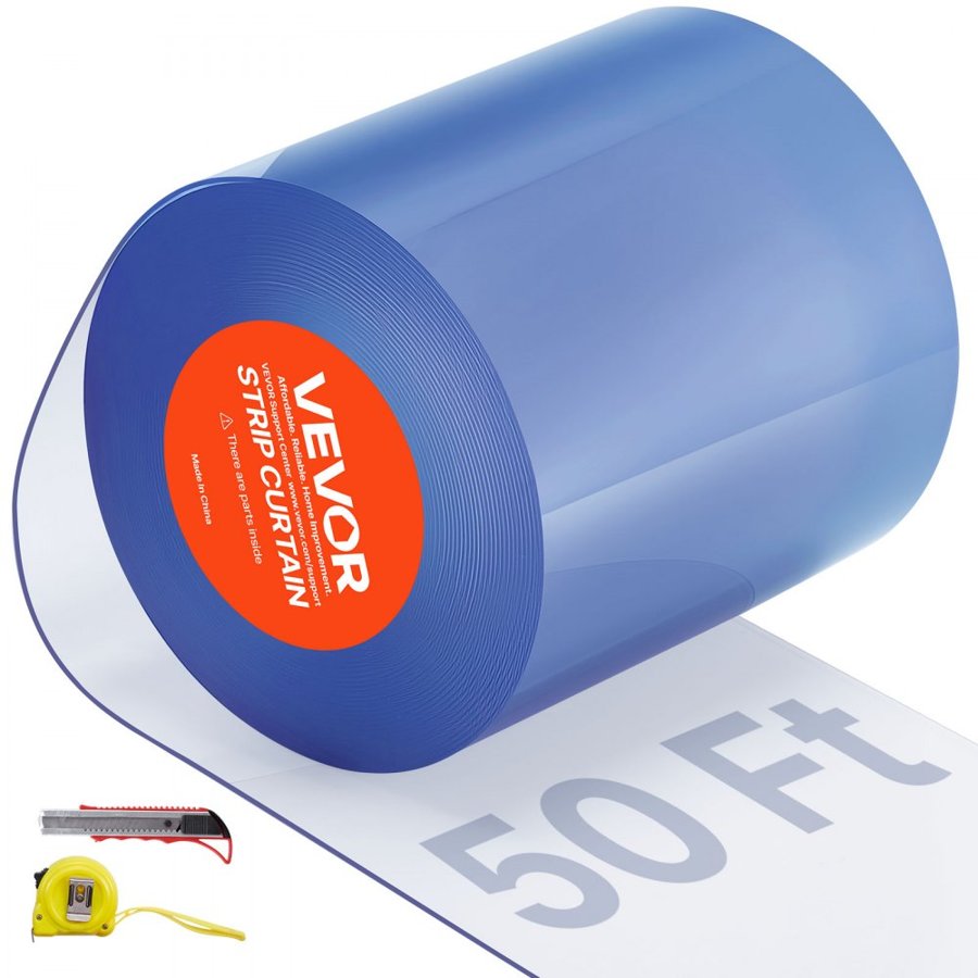 VEVOR PVC Strip Curtain – 50 ft × 8 in, 0.08 in Thick
