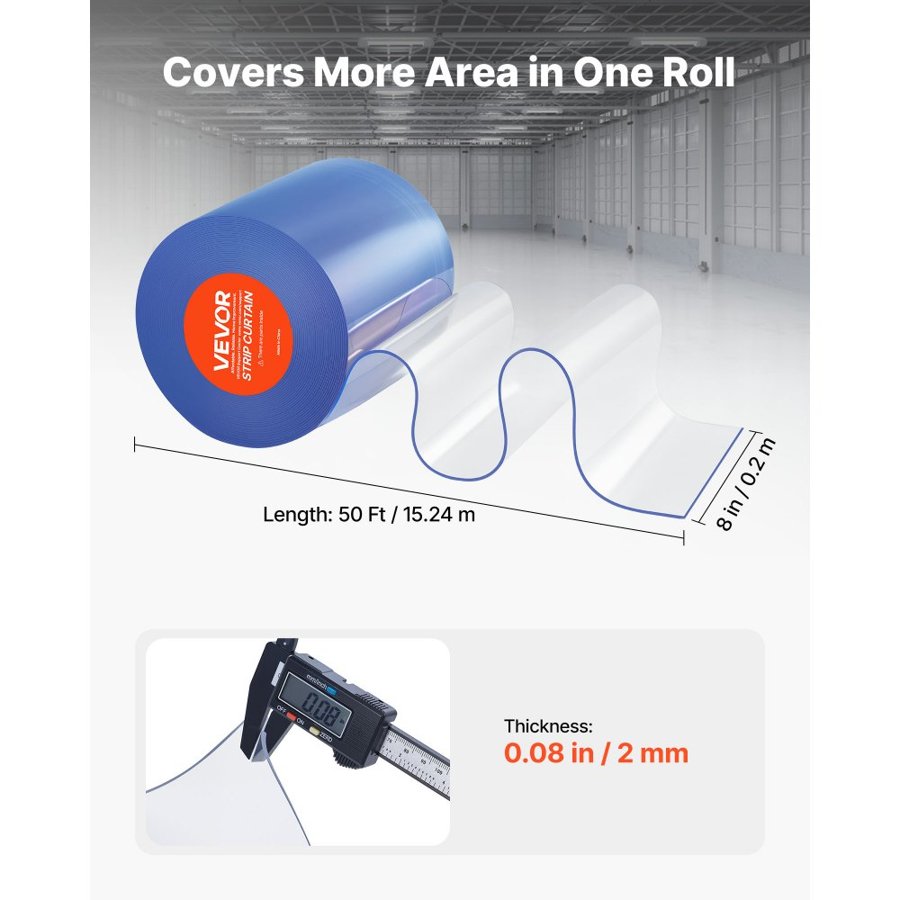 VEVOR PVC Strip Curtain – 50 ft × 8 in, 0.08 in Thick