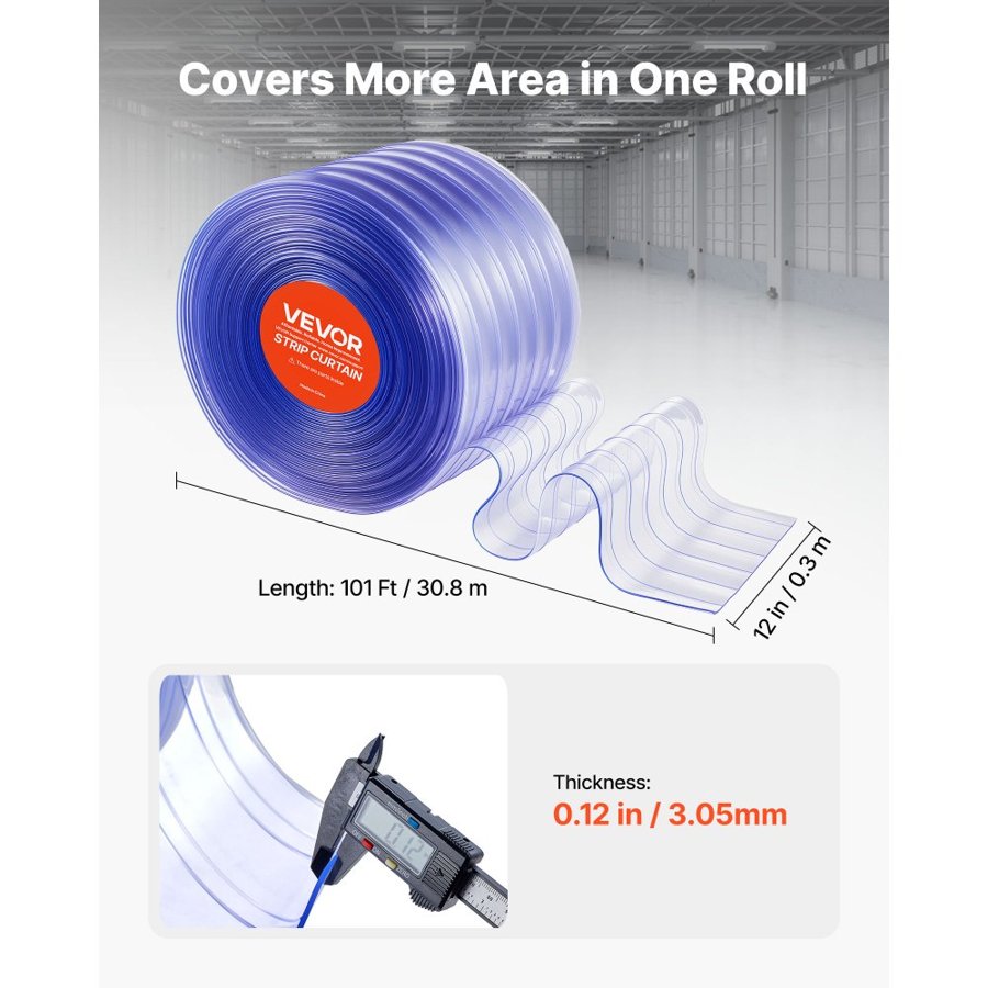 VEVOR Clear Flexible PVC Door Strip/Curtain – 101Ft X 12Inch