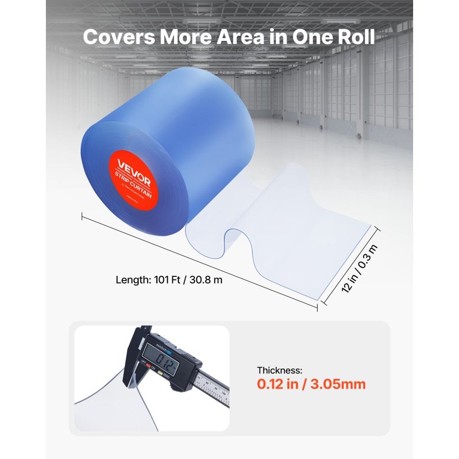 VEVOR PVC Strip Roll – 101 FT x 12 Inch, 68℉ to 86℉