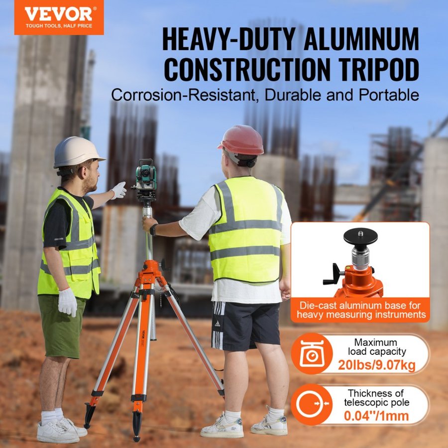 VEVOR Heavy Duty Laser Level Tripod – 5/8"-11", 45"-114"