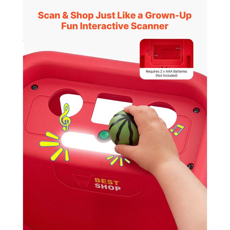 VEVOR Scan & Sort Kids Shopping Cart, for Kids 2+, Toy Shopping Cart with Pretend Food, Lights & Sound, Pretend Play Grocery Store Toy Trolley, Adjustable Height Baby Push Walker, for Toddlers Ages 2+