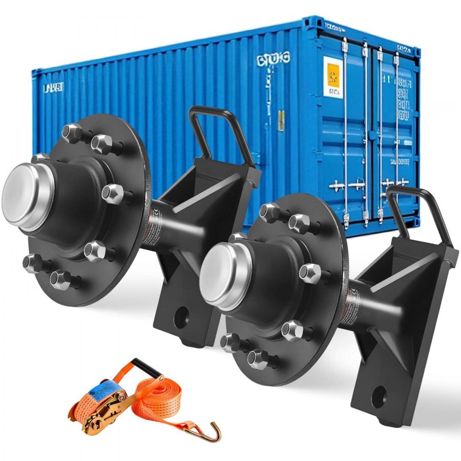 VEVOR Shipping Container Wheels 8-Lug Wheels Kit, Heavy Duty Shipping Container Axle with Ratchet Tie Down-Moves 6 m-12 m, Secure Transport for Dock, Warehouse, Construction Site, Black
