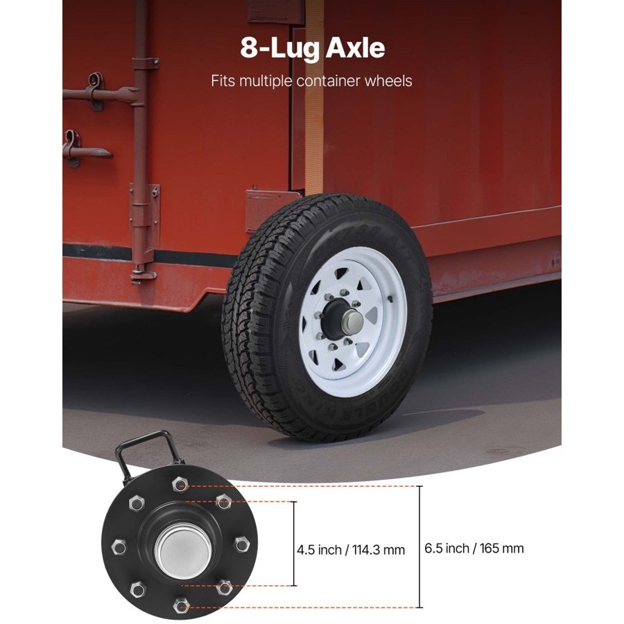 VEVOR Shipping Container Wheels 8-Lug Wheels Kit, Heavy Duty Shipping Container Axle with Ratchet Tie Down-Moves 6 m-12 m, Secure Transport for Dock, Warehouse, Construction Site, Black