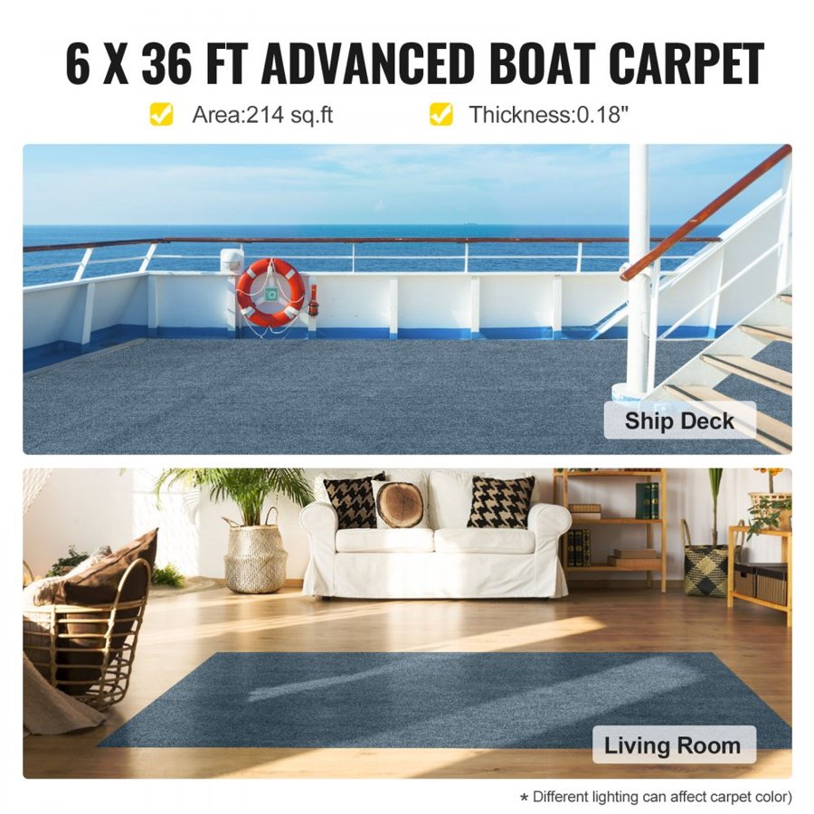 VEVOR Indoor Outdoor Rug Carpet 5.9x36ft Outdoor Rug with Waterproof Back Outdoor Rug for Patio Porch Deck Garage Outdoor Area Rug Runner Anti-Slide Porch Rug No Mildew Kitchen Carpet(Grey,11M)