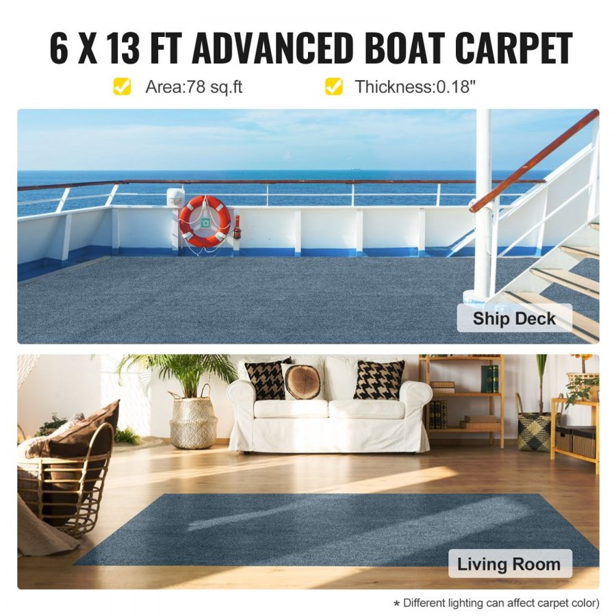 VEVOR Marine Carpet 182.9x396.2 cm Boat Carpet Rugs Indoor Outdoor Rugs for Patio Deck Anti-Slide TPR Water-proof Back Cut Outdoor Marine Carpeting Easy Clean Outdoor Carpet Roll Entryway Porch (182.9x396.2 cm, Gray)