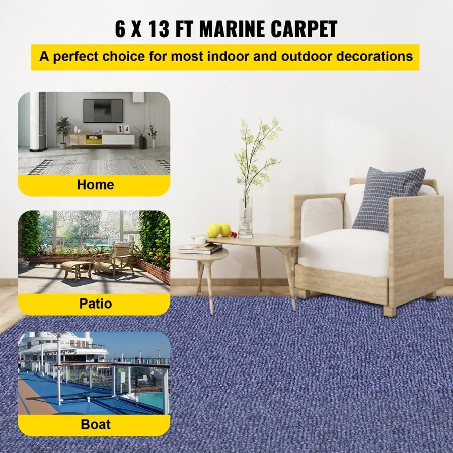 VEVOR Indoor Outdoor Rug Carpet 5.9x13ft Outdoor Rug with Waterproof Back Outdoor Rug for Patio Porch Deck Garage Outdoor Area Rug Runner Anti-Slide Porch Rug No Mildew Kitchen Carpet(Blue,4M)