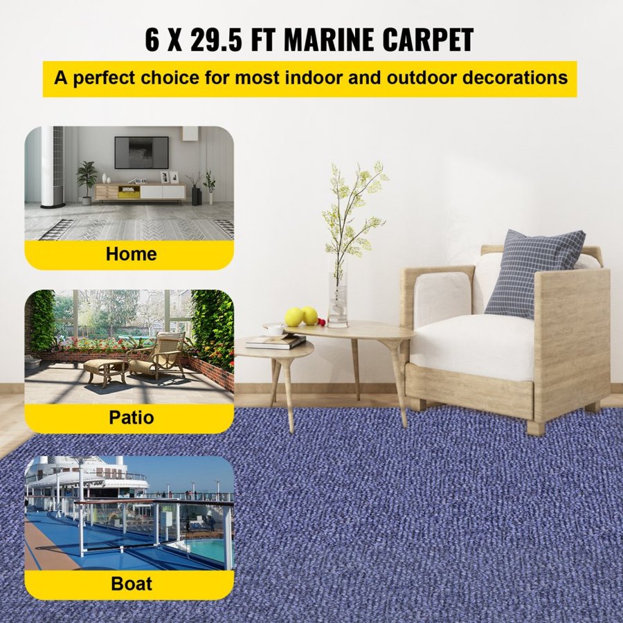 VEVOR Indoor Outdoor Rug Carpet 5.9x29.5' Outdoor Rug with Waterproof Back Outdoor Rug for Patio Porch Deck Garage Outdoor Area Rug Runner Anti-Slide Porch Rug No Mildew Kitchen Rugs(Blue,9M)