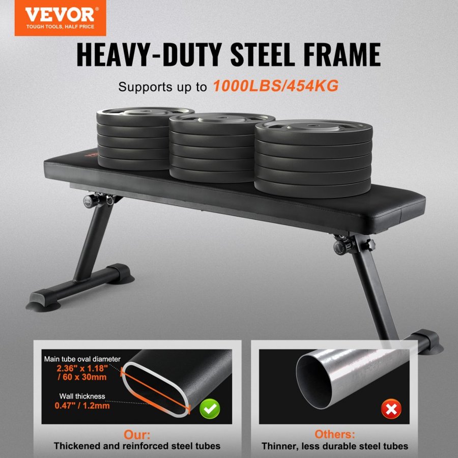 VEVOR Foldable Flat Workout Bench​​ — Heavy-Duty Steel Frame