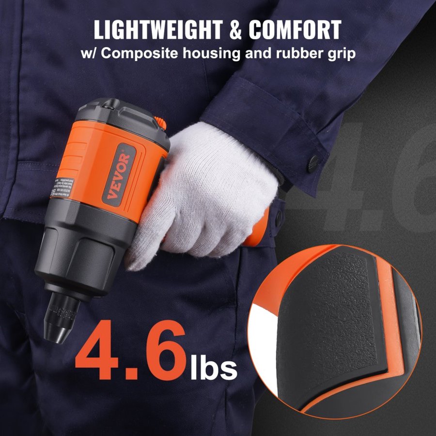 VEVOR 1.27 cm Air Impact Wrench, High Torque Up to 1898.15 N·m, Lightweight 2.1 kg Design Pneumatic Impact Gun with 11-PCS 1.27 cm Drive CR-V Steel Impact Socket Set & Carrying Case