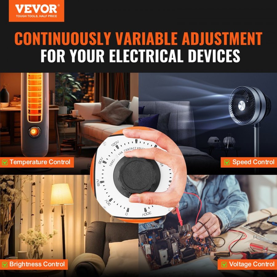 VEVOR 3000VA Auto Variable Voltage Transformer, 10 Amp, 230V Input 0-300V Output AC Voltage Regulator, with LCD Display 4 Extra Fuses Thermal Control Switch for Home Industrial Office, CE-Certified