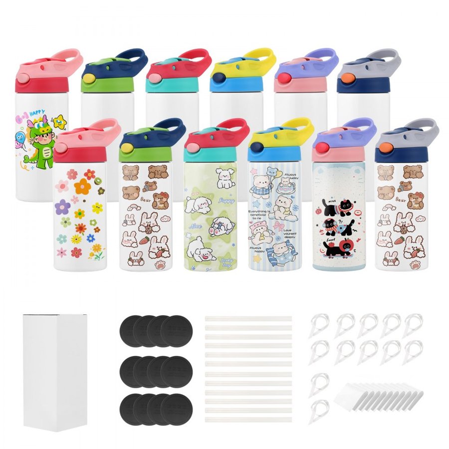 VEVOR 12 oz Sublimation Tumblers – 12-Pack, Lids & Straws