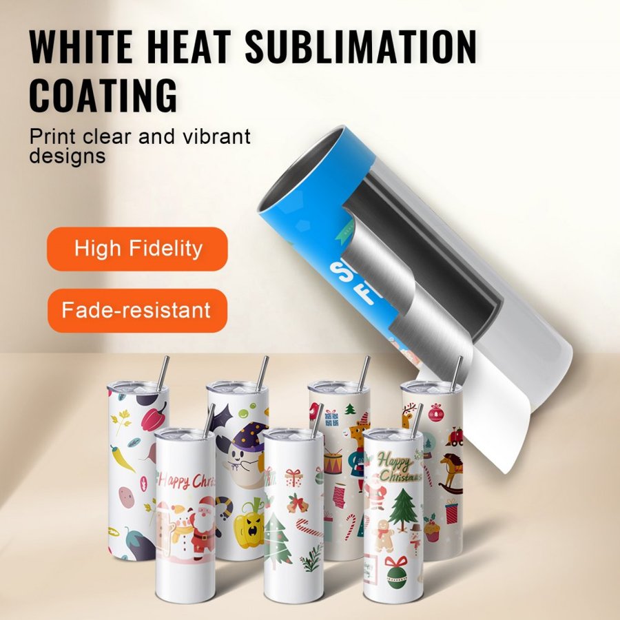 VEVOR 12 Pack Straight Sublimation Tumblers, 591.5 ml Blank Tumbler Bulk, Stainless Steel Double Wall Tumbler Cups with Straw, Lid, Brush, Base, Shrink Wrap, Gift Box, for Heat Press and Heat Transfer