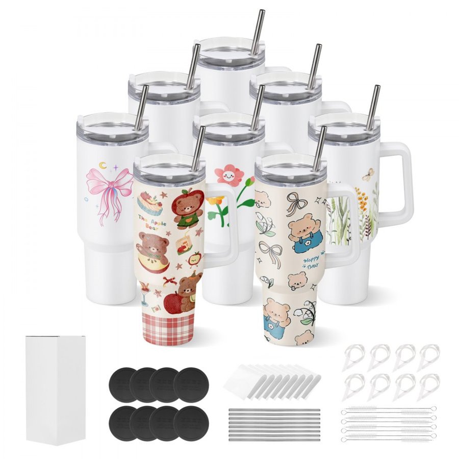 VEVOR 40 oz Sublimation Tumblers – 8 Pack, 304 Steel, Handle